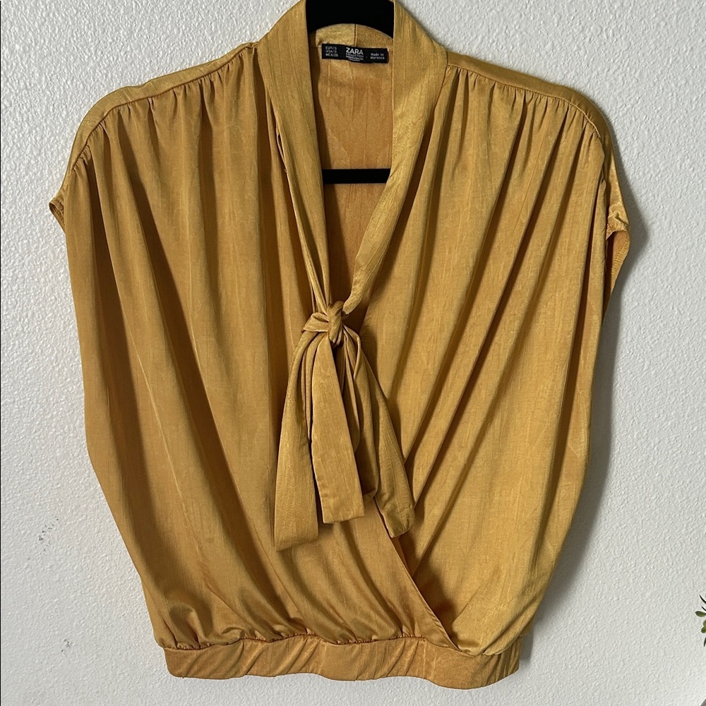Zara Mustard Yellow Blouse with‎ Tie Detail